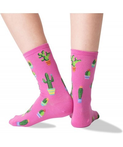 Women's Classic Novelty Crew 1 Pair Pack-Fun & Cute Fashion Gifts Potted Cactus (Pink) $7.08 Socks