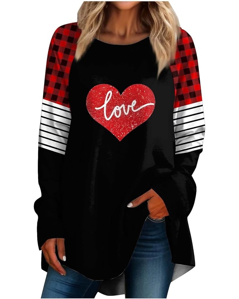 Long Sleeve Shirts for Women,Women's Casual Plus Size Long Sleeved Round Neck Valentine's Day Printed Vacation T-Shirt Top 1-...