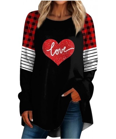 Long Sleeve Shirts for Women,Women's Casual Plus Size Long Sleeved Round Neck Valentine's Day Printed Vacation T-Shirt Top 1-...