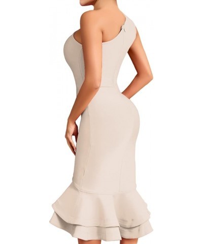 Women's One Shoulder Mermaid Bodycon Dress Celebrity Midi Party Club Bandage Dress Nude $36.71 Dresses