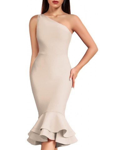 Women's One Shoulder Mermaid Bodycon Dress Celebrity Midi Party Club Bandage Dress Nude $36.71 Dresses