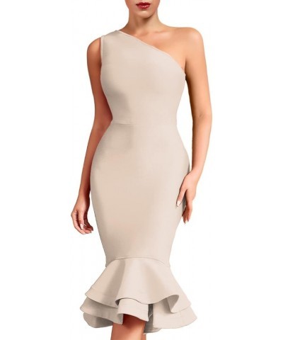 Women's One Shoulder Mermaid Bodycon Dress Celebrity Midi Party Club Bandage Dress Nude $36.71 Dresses