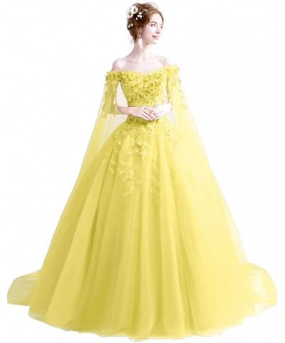 Off The Shoulder Quinceanera Dresses with Cape 3D Flowers Princess Sweet 15 16 Dresses Lace Prom Ball Gowns Yellow $39.48 Dre...