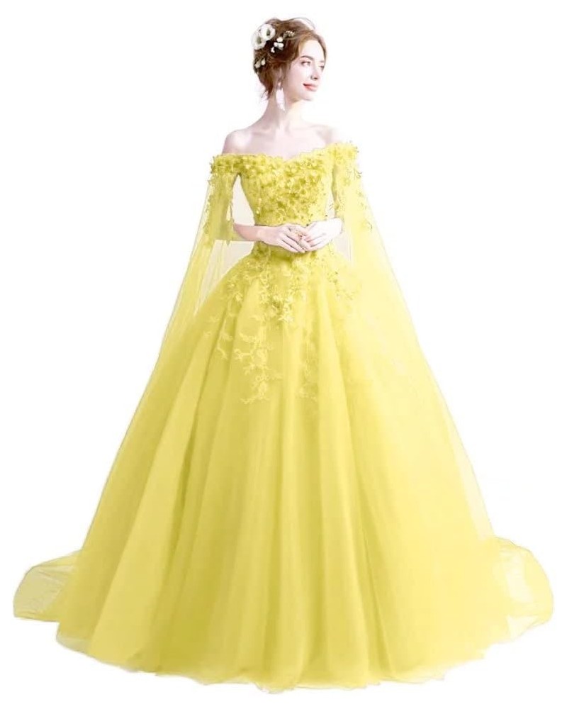 Off The Shoulder Quinceanera Dresses with Cape 3D Flowers Princess Sweet 15 16 Dresses Lace Prom Ball Gowns Yellow $39.48 Dre...