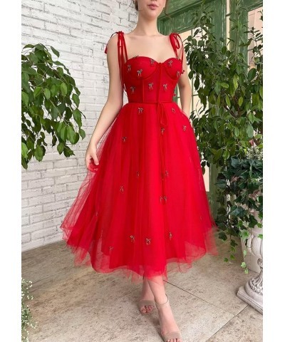 Women's Spaghetti Straps Tulle Prom Dress Cherry Tea Length Formal Evening Party Gowns Daffodil $39.74 Dresses