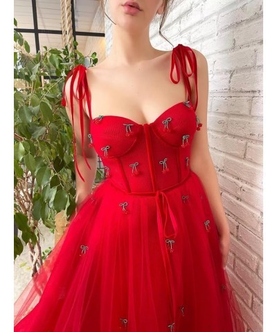 Women's Spaghetti Straps Tulle Prom Dress Cherry Tea Length Formal Evening Party Gowns Daffodil $39.74 Dresses