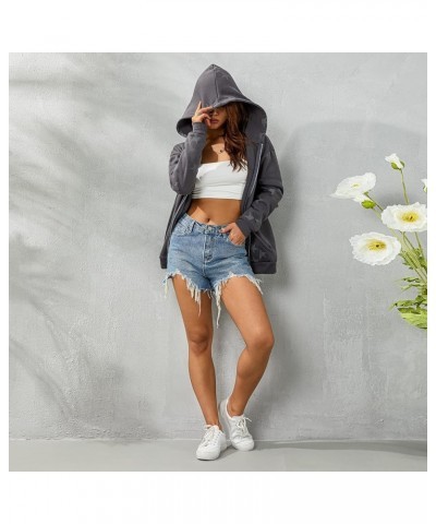 Women Men Y2K Grunge Hoodie Long Sleeve Hooded Tops Halloween Skeleton Full Zipper Jacket Coat Casual Streetwear Dark Gray St...