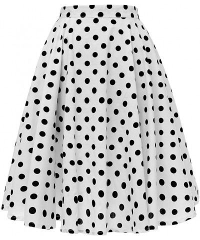 Women's 50s Vintage Inspiration Polka Dot Floral Rockabilly Full Swing Skirt White With Black Dots $9.66 Skirts