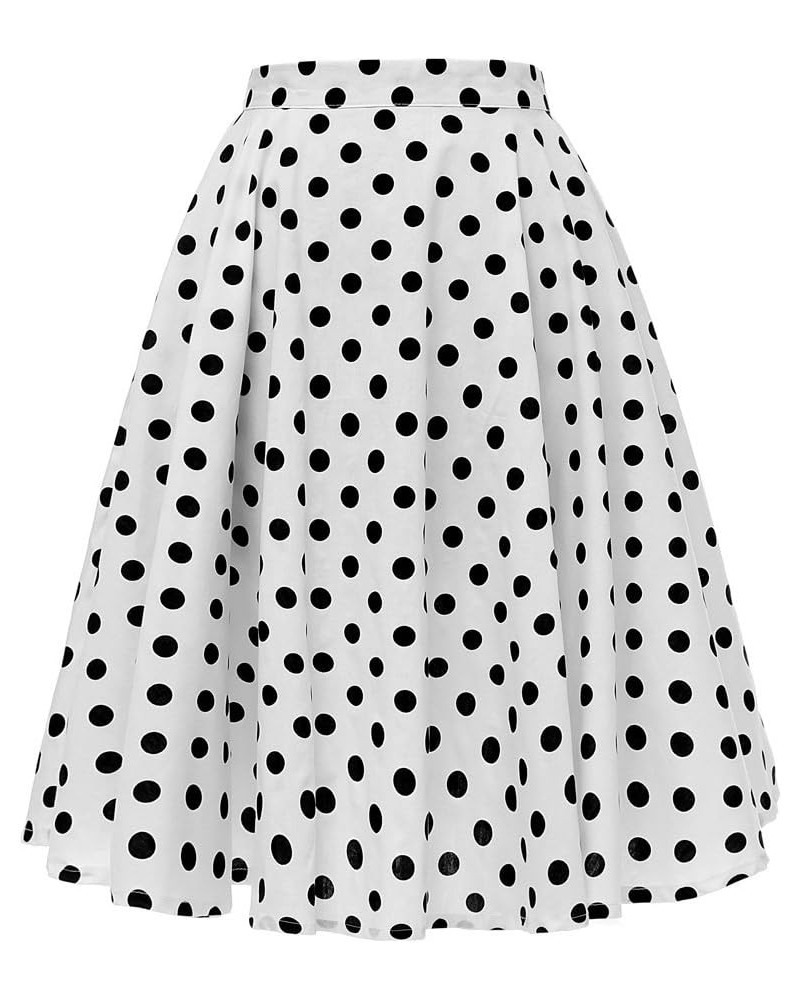 Women's 50s Vintage Inspiration Polka Dot Floral Rockabilly Full Swing Skirt White With Black Dots $9.66 Skirts