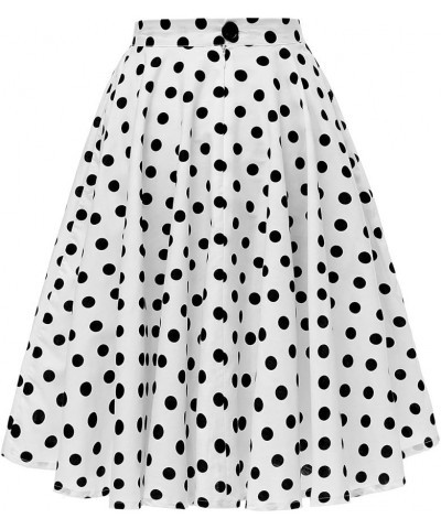 Women's 50s Vintage Inspiration Polka Dot Floral Rockabilly Full Swing Skirt White With Black Dots $9.66 Skirts