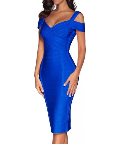 Women's Rayon V Neck Clubwear Party Bodycon Bandage Dress Blue $37.24 Dresses