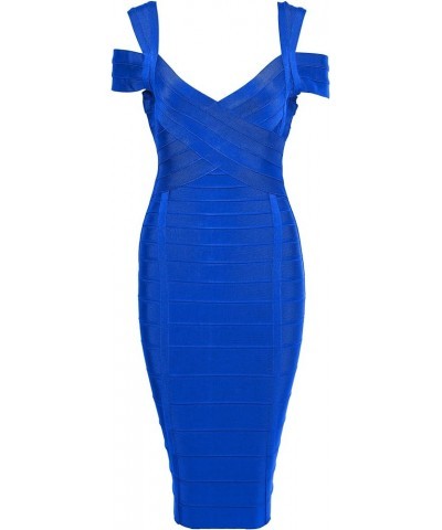 Women's Rayon V Neck Clubwear Party Bodycon Bandage Dress Blue $37.24 Dresses