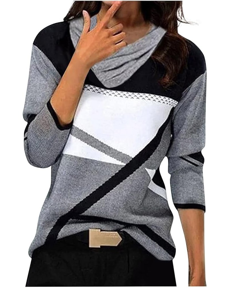 French Cashmere Geometric Pattern Asymmetrical Tops Sweaters Sweatshirts for Women Crew Neck Fitted Warm Pullover 07-black $7...