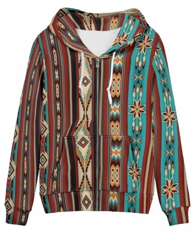 Women Hoodie Zip Up Oversized Sweatshirt with Zipper & Pocket & Long Sleeve Jacket for Athletic Casual Party Aztec Geometric ...