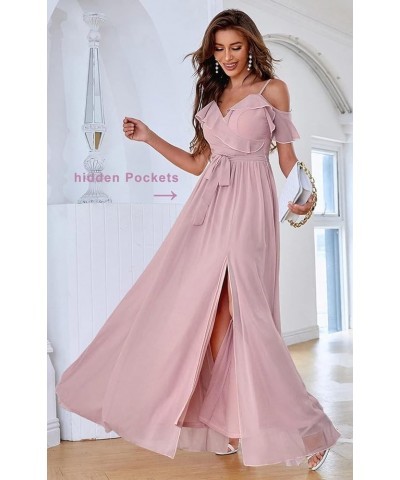 Women's Cold Shoulder Ruffled Bridesmaid Dress Long Split Chiffon Formal Party Dresses with Pockets SYYS342 Rust $34.07 Dresses