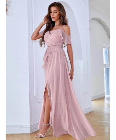 Women's Cold Shoulder Ruffled Bridesmaid Dress Long Split Chiffon Formal Party Dresses with Pockets SYYS342 Rust $34.07 Dresses