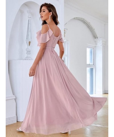 Women's Cold Shoulder Ruffled Bridesmaid Dress Long Split Chiffon Formal Party Dresses with Pockets SYYS342 Rust $34.07 Dresses