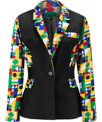 Women African Print Coat Notched Lapel Pocket Blazer Jacket H $27.19 Jackets