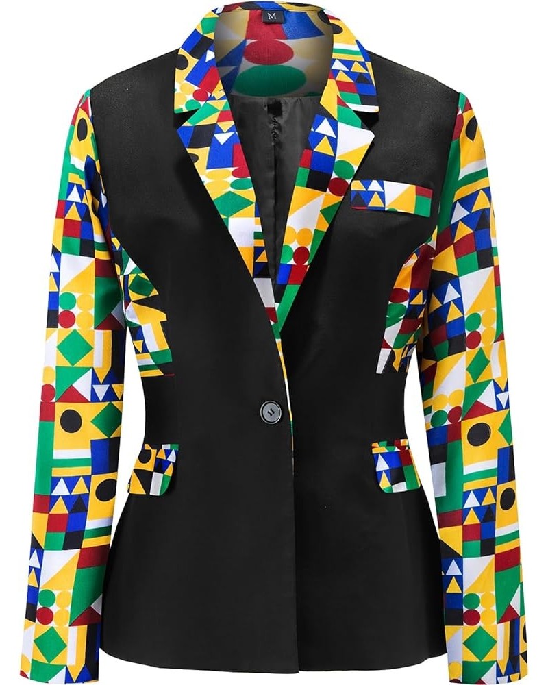 Women African Print Coat Notched Lapel Pocket Blazer Jacket H $27.19 Jackets