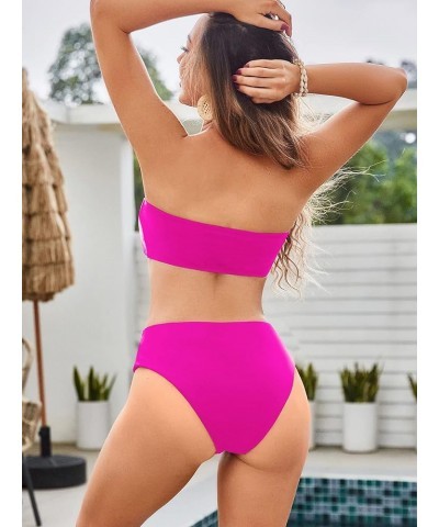 Women's Strapless Solid Color 2 Pieces Swimsuit Bandeau Bikini Bathing Suit 4-rose Red $16.17 Swimsuits