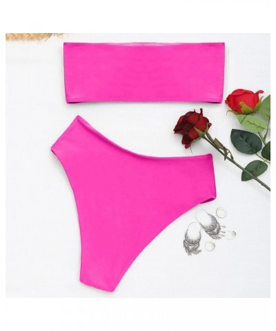 Women's Strapless Solid Color 2 Pieces Swimsuit Bandeau Bikini Bathing Suit 4-rose Red $16.17 Swimsuits