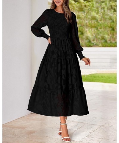 Casual Women's 2023 Fall Dresses Elegant Wedding Guest Dress Long Sleeve Floral Midi Dress Flowy Bohemian Long Dress Black $3...