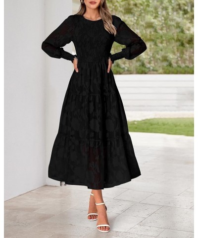 Casual Women's 2023 Fall Dresses Elegant Wedding Guest Dress Long Sleeve Floral Midi Dress Flowy Bohemian Long Dress Black $3...