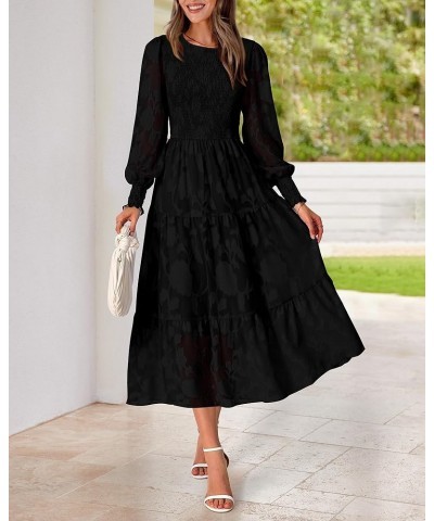 Casual Women's 2023 Fall Dresses Elegant Wedding Guest Dress Long Sleeve Floral Midi Dress Flowy Bohemian Long Dress Black $3...