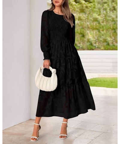 Casual Women's 2023 Fall Dresses Elegant Wedding Guest Dress Long Sleeve Floral Midi Dress Flowy Bohemian Long Dress Black $3...