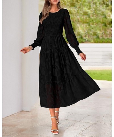 Casual Women's 2023 Fall Dresses Elegant Wedding Guest Dress Long Sleeve Floral Midi Dress Flowy Bohemian Long Dress Black $3...