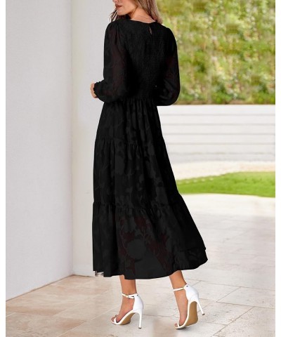 Casual Women's 2023 Fall Dresses Elegant Wedding Guest Dress Long Sleeve Floral Midi Dress Flowy Bohemian Long Dress Black $3...