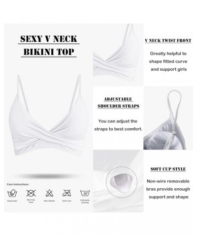 Women's Push Up Sexy V Neck Adjustable Twist Ruced Front Bikini Swimsuit Top Only Set White Rose $15.19 Swimsuits