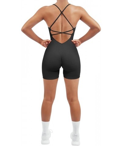 Women Strappy Romper Seamless Jumpsuit Tummy Control Padded Sports Bra 11 Black $15.63 Jumpsuits