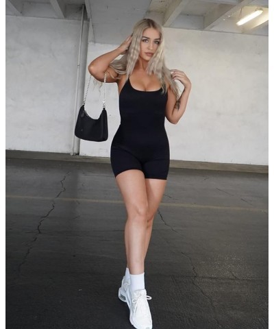 Women Strappy Romper Seamless Jumpsuit Tummy Control Padded Sports Bra 11 Black $15.63 Jumpsuits