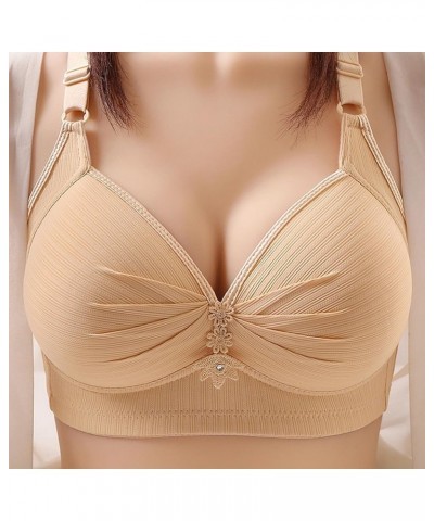 Womens Push Up Bras Plus Size Full Coverage Bras Bralettes No Underwire Everyday Bra High Support Wireless Sports Bra 01- Kha...