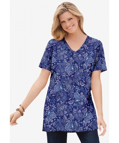 Women's Plus Size Perfect Printed Short-Sleeve Shirred V-Neck Tunic Rose Pink Patchwork $13.03 Others