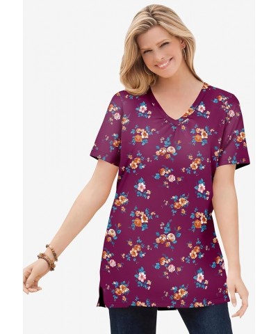 Women's Plus Size Perfect Printed Short-Sleeve Shirred V-Neck Tunic Rose Pink Patchwork $13.03 Others