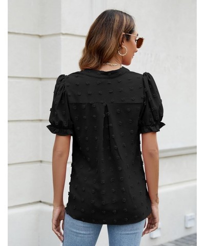 Womens Puff Sleeve Summer Tops Chiffon Short Sleeve Blouses White V Neck Pom Pom Shirts Black $11.39 Blouses