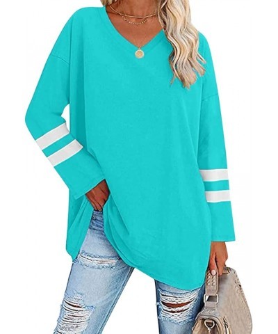 Womens Long Sleeve Tops, Oversized Striped Print Solid T-Shirts V Neck Workout Fashion Drop Shoulder Causal Loose Fit Blouse ...