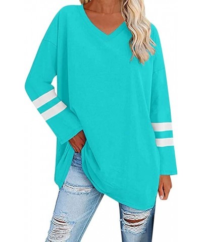 Womens Long Sleeve Tops, Oversized Striped Print Solid T-Shirts V Neck Workout Fashion Drop Shoulder Causal Loose Fit Blouse ...