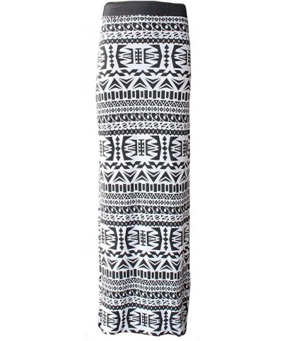 Women Jersey Maxi Stretch Gypsy Bodycon Elasticated Long Printed Ankle Boho Maxi Skirt Size S-3XL Big Aztec $12.40 Skirts