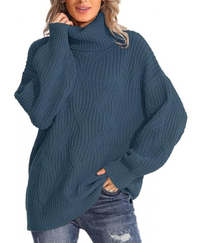 Womens Turtleneck Oversized Sweaters Chunky Cable Knit Soft Winter Long Sleeve Pullover Sweaters Dark Blue $25.36 Sweaters