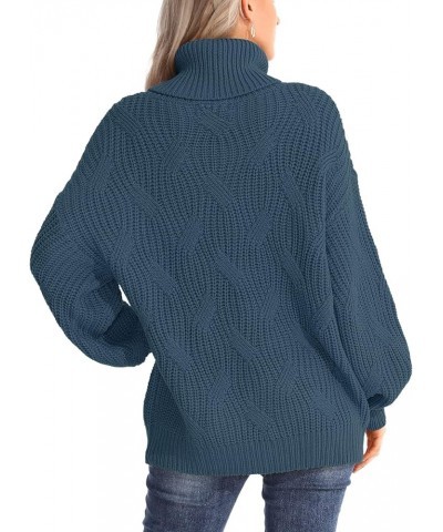 Womens Turtleneck Oversized Sweaters Chunky Cable Knit Soft Winter Long Sleeve Pullover Sweaters Dark Blue $25.36 Sweaters