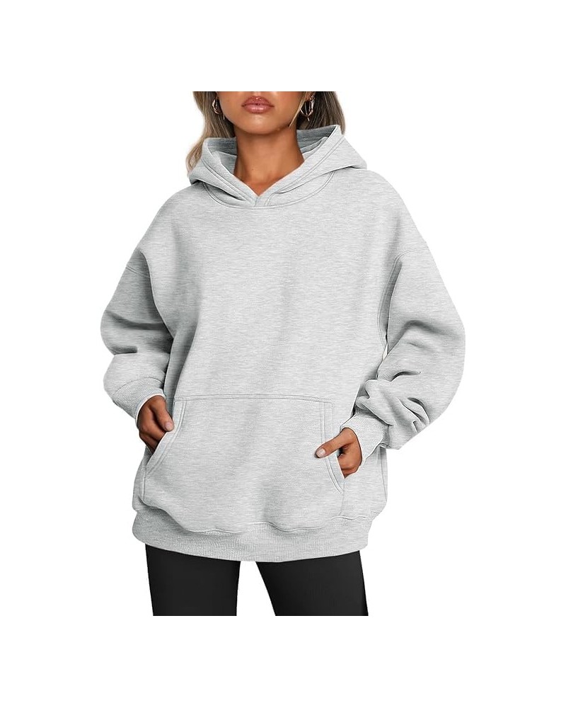 Womens Oversized Hoodies Fleece Sweatshirts Long Sleeve Sweaters Pullover Fall Clothes with Pocket Light Gray $17.93 Hoodies ...