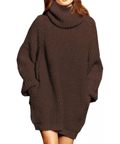 Women's 2023 Fall Turtleneck Oversized Loose Long Sleeve Chunky Knit Pullover Short Sweater Dress with Pockets Coffee $18.00 ...