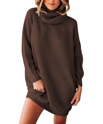 Women's 2023 Fall Turtleneck Oversized Loose Long Sleeve Chunky Knit Pullover Short Sweater Dress with Pockets Coffee $18.00 ...