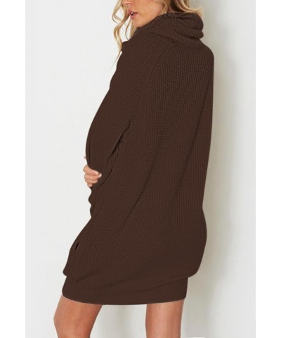 Women's 2023 Fall Turtleneck Oversized Loose Long Sleeve Chunky Knit Pullover Short Sweater Dress with Pockets Coffee $18.00 ...