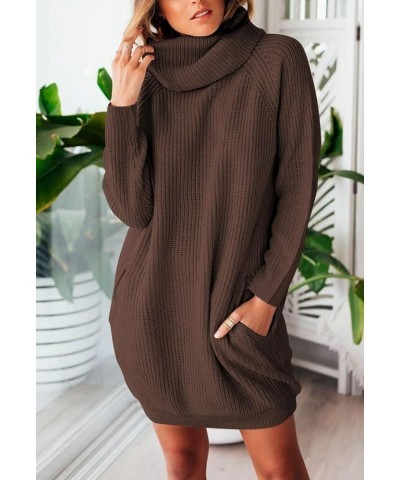 Women's 2023 Fall Turtleneck Oversized Loose Long Sleeve Chunky Knit Pullover Short Sweater Dress with Pockets Coffee $18.00 ...