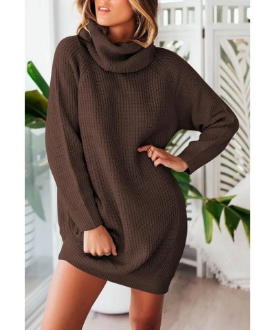 Women's 2023 Fall Turtleneck Oversized Loose Long Sleeve Chunky Knit Pullover Short Sweater Dress with Pockets Coffee $18.00 ...