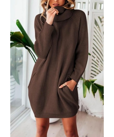 Women's 2023 Fall Turtleneck Oversized Loose Long Sleeve Chunky Knit Pullover Short Sweater Dress with Pockets Coffee $18.00 ...